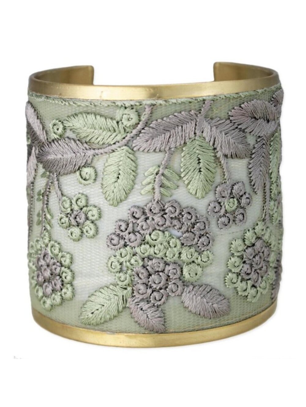 Vintage Inspired Cottage Core Cool Grey and Soft Mint Floral Embroidered Fabric - Picture 2 of 12